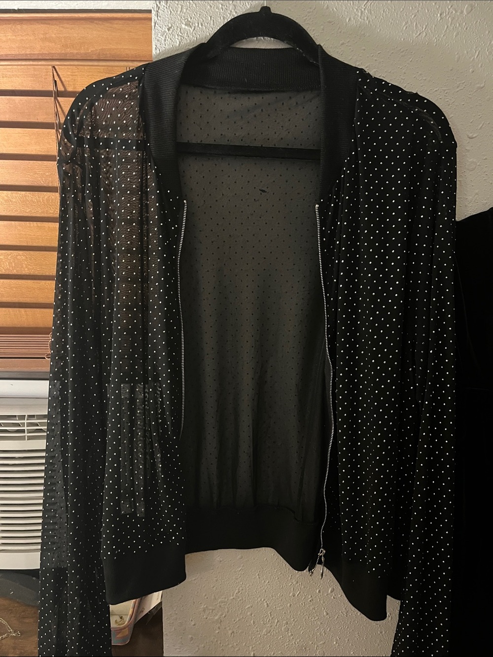 SHEIN Black Sheer Polka Dot Bomber Cardigan